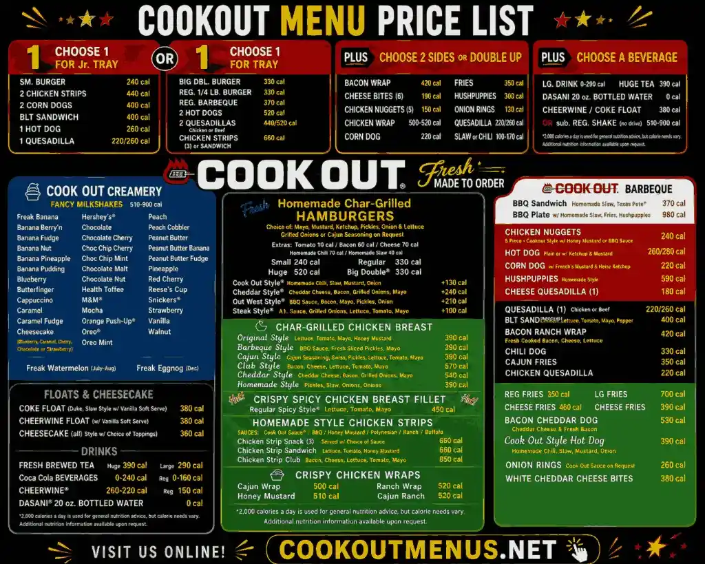 Cookout menu with prices