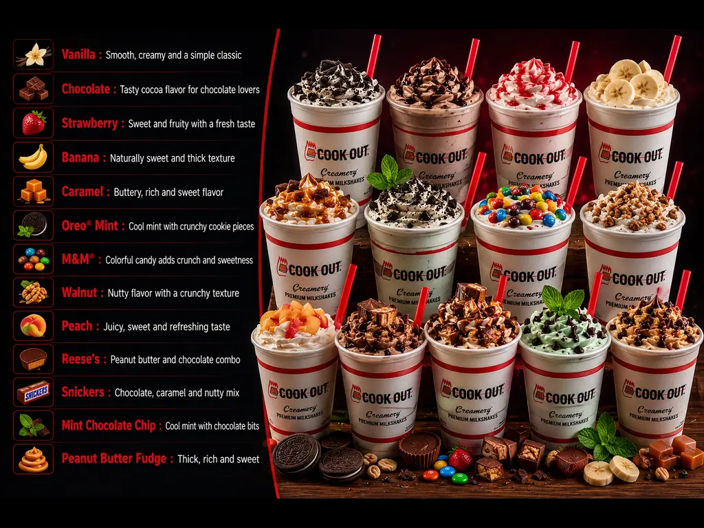 cookout milkshakes menu