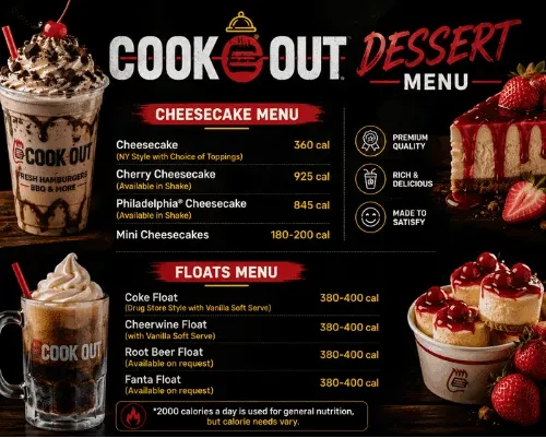 cookout dessert menu with prices