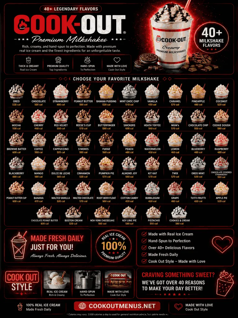cookout milkshake menu